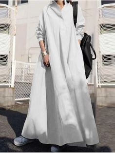 Women's Cotton Linen Dress Casual Dress Swing Dress Maxi long Dress Cotton And Linen Basic Casual Daily Outdoor Winter Dress Daily Shirt Collar Pocket Long Sleeve Summer Spring Fall 2022 Loose Fit 2023 - US $35.99 Moroccan Kaftan, Loose Clothing, Loose Maxi Dress, Maxi Shirts, Princess Dresses, Islamic Clothing, Vestidos Vintage, Linen Style, Loose Outfit