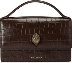 Kurt Geiger London Bond Croc Embossed Leather Top Handle Bag | Nordstromrack Dark Brown Leather Bag, Brown Leather Bag, Eagle Head, Fabric Gift Bags, Wallet Chain, Kurt Geiger, Dark Brown Leather, Stylish Bag, Leather Chain