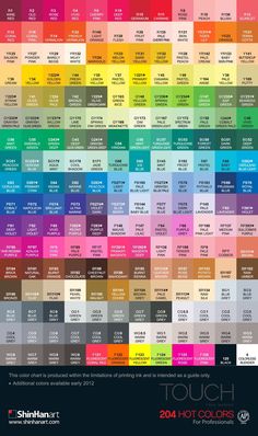 the color chart for each product