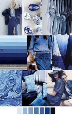 a collage of blue and grey colors with different pictures in the bottom right corner