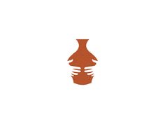 an orange vase with two hands holding it in front of a white background and the words,