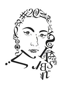 a drawing of a woman's face with numbers on it