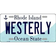 the license plate for rhode island, westerly is shown in blue and white