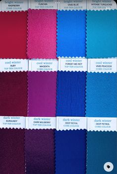 color swatches showing different shades of blue, purple, red, and green colors