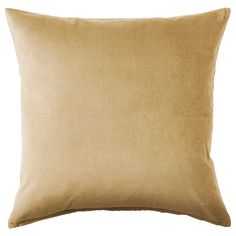 a beige pillow on a white background with no one in the room to see it