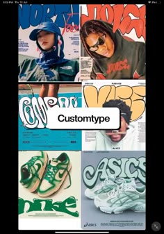 an iphone photo with the words custom type on it and images of shoes in different colors