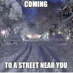 a street covered in snow with cars parked on it and the words coming to a street near you