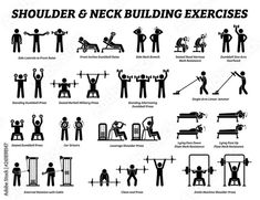 the silhouettes of people doing different exercises for their body and shoulders, with text that reads