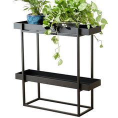 a plant stand with two plants on it