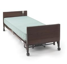 the bed frame is made from wood and has wheels