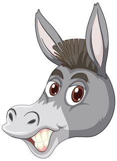 a cartoon donkey head with brown eyes and black hair, smiling at the viewer illustration