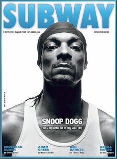 a man with dreadlocks on the cover of subway magazine, wearing a tank top