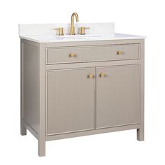 allen + roth Sandbanks 36-in Greige Undermount Single Sink Bathroom Vanity with White Engineered Stone Top Greige Bathroom Vanity, Greige Bathroom, Taupe Bathroom, 30 Inch Vanity, Shaker Vanity, Bathroom Cabinets Designs