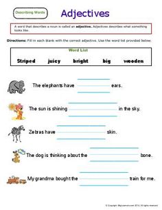 the worksheet is filled with words and pictures