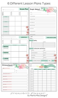 the 6 different lesson plans are shown in this printable version, and it is also available