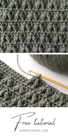 the crochet pattern is being worked on with yarn and knitting needles to make an afghan