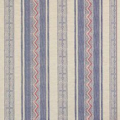 a blue and white striped fabric with red, white and blue stripes on it's side