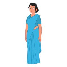 a woman in a blue sari standing with her hands on her hips and looking to the side