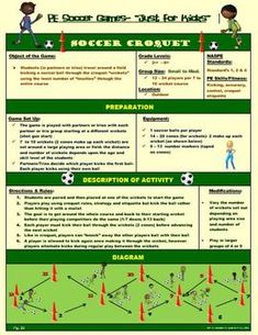 the soccer coach's manual for kids is shown in green and white, with orange cones