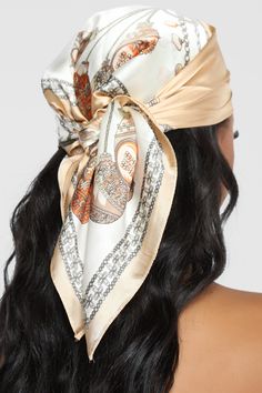 Available In Beige Silk Scarf Chain Print Head Scarf Final Sale Disclaimer: Print Placement Will Vary 100% Polyester Imported | Hairs A Mess Head Scarf in Beige by Fashion Nova Beige Hair, Hair Wrap Scarf, Hair Scarf Styles, Head Scarf Styles, Penteado Cabelo Curto, Bandana Hairstyles, Hair Scarf, Grunge Hair, Hair A