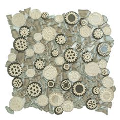 an artistic tile design made up of various circular and round designs on grey ground with white background