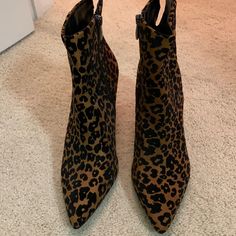 Never Used! Chic High-top Fall Boots, Chic High-top Boots For Fall, Trendy Medium Width Flat Heel Booties, Trendy High-top Booties For Fall, Leopard Print Boots For Fall Party, Trendy High-top Heels For Fall, Fall Party Leopard Print Boots, High-top Booties For Fall Parties, Trendy Fall Ankle Boot Heels