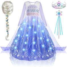 a frozen princess dress and accessories are shown