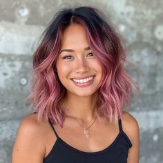 magnific yIyganTpwhZYsTE26LsV Dark Berry Hair Color to Rose Quartz Fade Ombre Shoulder Length Hair With Pink Highlights, Short Hair Colour Inspiration, Pink Melt Hair, Dark Roots With Red Balayage, Pink Hair For Fall, Dark To Pink Hair, Pink Accent Hair Color, Black Pink Balayage, Blush Brown Hair