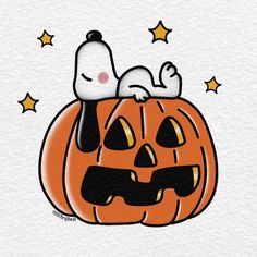 a cartoon dog is sitting on top of a pumpkin