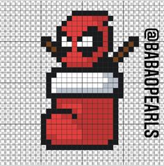 a pixellated image of a deadpool character in red and black, with the words bad