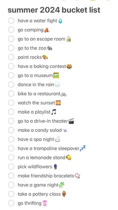 the summer 2012 bucket list is shown