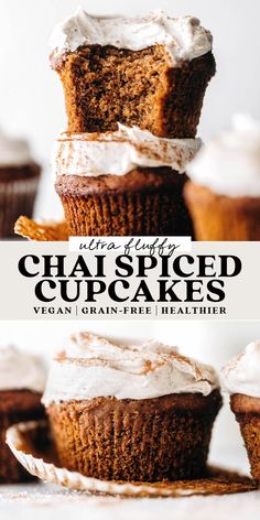 frosted chai spiced cupcakes with vanilla frosting on top and bottom