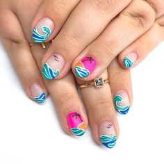 Surfer Nails, Abby Johnson, Nail Spring, Neon Beach, S And S Nails, Girls Nail Designs, Sea Nails, Beachy Nails, Perfect Ten