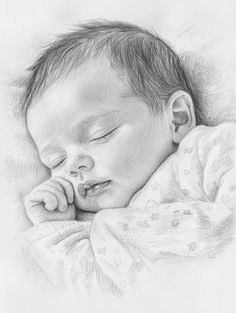 a pencil drawing of a baby sleeping