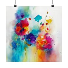 an abstract painting with colorful flowers on it