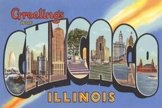 an old postcard with the word greetings from illinois