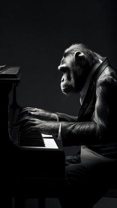 a monkey in a suit playing the piano