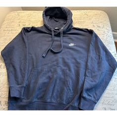 Brand: Nike Color: Blue Size: Men’s Large Condition: Gently Used - Good Please Note: Color May Vary Slightly Due To Screen And Lighting. All Items, Unless Marked Nwt, Are Gently Used And May Have Signs Of Wear. Vintage Items Are 20-40 Years Old!!! We Try To Call Out Any Flaws/Imperfections In The Description. Please View All Photos For Condition And Feel Free To Message Me For More Pictures Or Measurements. Please Wash All Items Prior To Wear. Want This Piece For A Lower Price? Then, Shop My Clo Casual Nike Hoodie Sweatshirt, Nike Casual Sweatshirt With Drawstring Hood, Nike Casual Long Sleeve Hoodie, Nike Casual Cotton Hoodie, Casual Nike Cotton Hoodie, Nike Blue Hoodie For Fall, Blue Nike Hoodie For Fall, Nike Casual Hooded Top, Nike Casual Top With Drawstring Hood