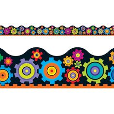 a colorful border with gears on it