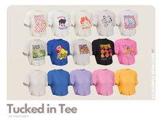 several different colored tshirts are shown in this advertisement for t - shirts that say, tucked in tee