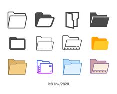 different types of folders are shown in this icon set, which includes file files