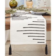 Introducing the Diamond Woven Table Runner, a perfect blend of modern design and timeless elegance. The intricate diamond pattern adds a touch of sophistication and texture. Crafted with meticulous care, this runner effortlessly enhances your dining experience, creating a refined and stylish ambiance. Elevate your table setting with this versatile diamond woven table runner. Modern Lodge Bedroom, Table Runners Modern, Black And White Table Runner, Black Entryway Table, Lodge Bedroom, Modern Table Runner, Woven Table Runner, Modern Lodge, Modern Table Runners