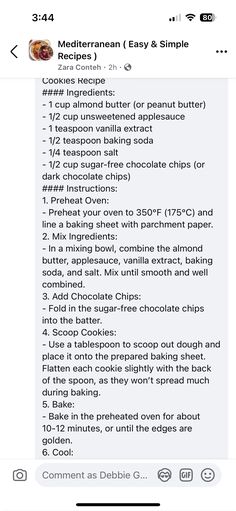 an iphone screen showing the recipe for chocolate chip cookies