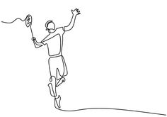 a person jumping up in the air with a frisbee above their head, one continuous line drawing