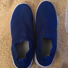 Woman’s Shoes Colour Dark Blue Size 10.5-11 Casual Blue Breathable Slip-on Sneakers, Blue Low-top Non-slip Walking Shoes, Blue Non-slip Low-top Walking Shoes, Blue Non-slip Walking Shoes With Round Toe, Blue Synthetic Walking Shoes With Round Toe, Blue High-top Walking Shoes For Sports, Blue Flat Synthetic Sneakers, Comfortable Flat Blue Walking Shoes, Casual Comfortable Blue Walking Shoes