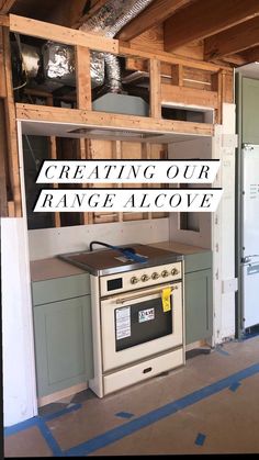 a kitchen with an oven and refrigerator in it