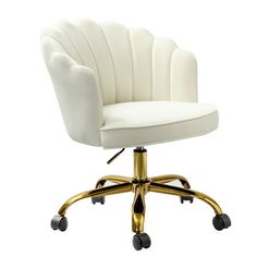 a white office chair with gold wheels and casteors on an isolated white background photo