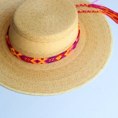 These Beautiful hat bands are carefully hand woven by Rosa in Chiapas,Mexico. Each band showcases a unique and colorful patterned design using traditional macrame techniques. Add a touch of handmade artistry to your hat collection today! Width 1” Length: 23 inches, not including fringe Fringe 9” each side , for an adjustable fit. Fits most hats Polyester yarn All items are shipped from US. All Mi Mundo Mexicano items are 100% handmade by artisans in Mexico. Each stitch and item is completely uni Woven Panama Hat With Curved Brim For Festivals, Curved Brim Woven Panama Hat For Festivals, Adjustable Woven Hats, Wide Brim Straw Hat For Cinco De Mayo Festival, Adjustable Woven Hats One Size, Festival Woven Sun Hat With Flat Brim, Adjustable Multicolor Toquilla Straw Sun Hat, Woven Toquilla Straw Panama Hat For Festival, Natural Toquilla Straw Hat Bands For Festivals