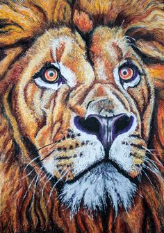 a drawing of a lion with blue eyes