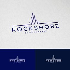 the logo for rockshore development is shown in blue and white colors, with an image of